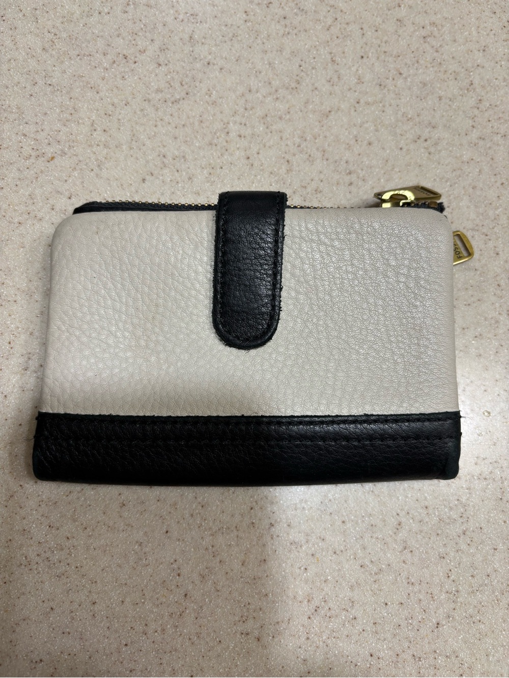 Fossil Two-Tone Cream and Black Leather Snap Wallet